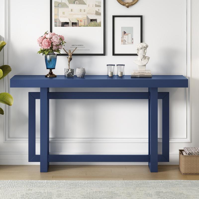 Contemporary Console Table with Wood Top - LuxNovaHub 