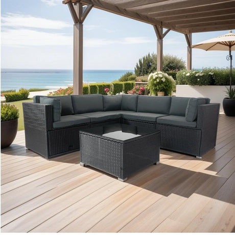 6 Pieces PE Rattan sectional Outdoor Furniture - LuxNovaHub 