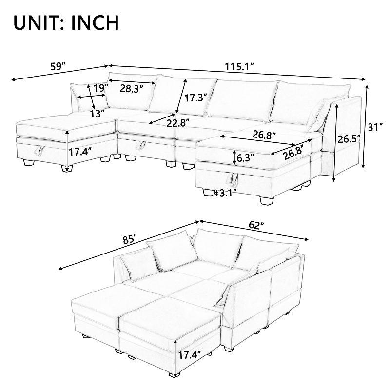 Modern Large U-Shape Modular Sectional - LuxNovaHub 