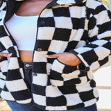 Checkered Button Front Coat with Pockets - LuxNovaHub 