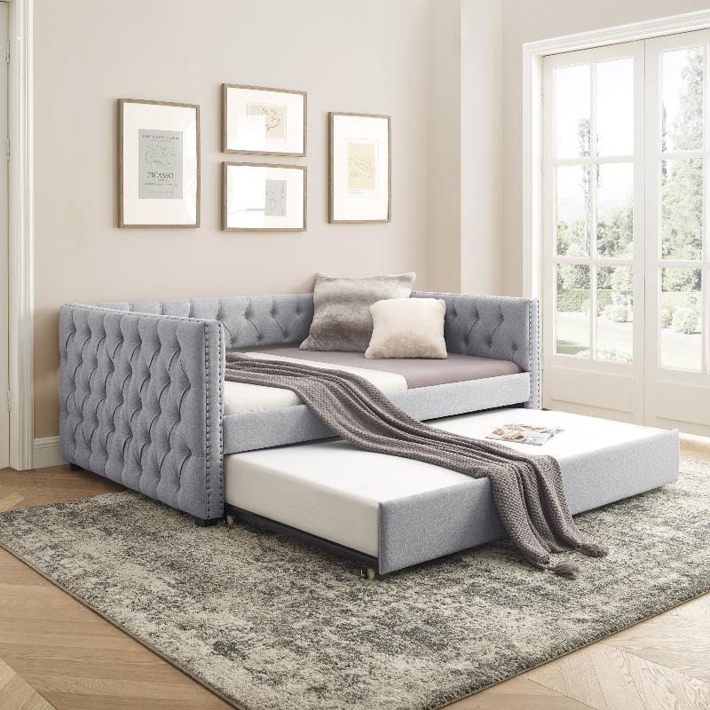 Daybed with Trundle Upholstered Tufted - LuxNovaHub 