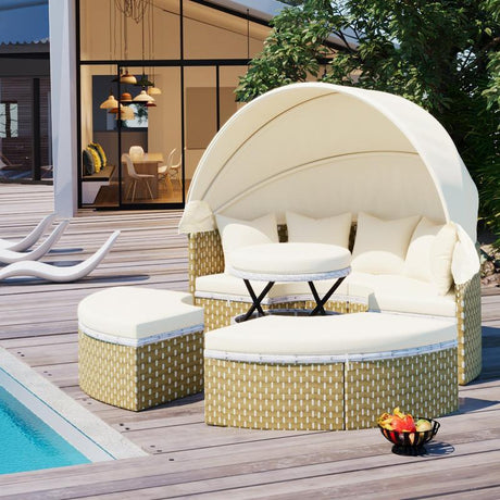 Patio Furniture Round Outdoor Sectional Sofa Set - LuxNovaHub 