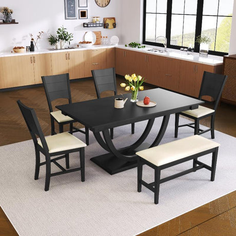 6-Piece Wood Half Round Dining Table - LuxNovaHub 