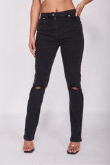 Charcoal Distressed Knee Rip Straight - LuxNovaHub 