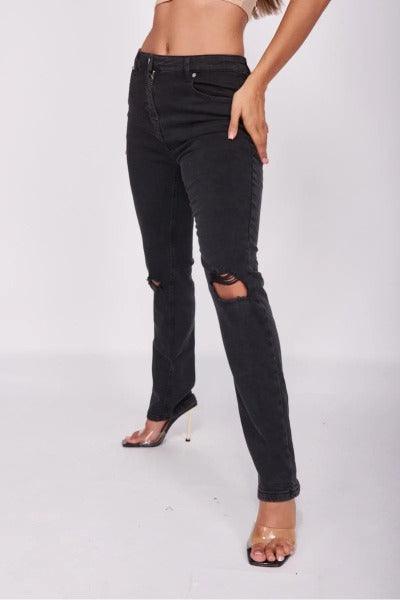 Charcoal Distressed Knee Rip Straight - LuxNovaHub 