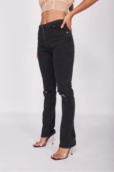 Charcoal Distressed Knee Rip Straight - LuxNovaHub 