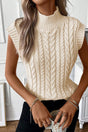 Oatmeal Cable Knit High Neck Sweater Vest - LuxNovaHub 