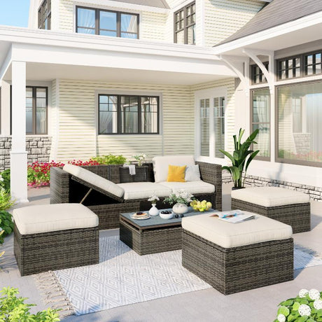 5-Piece Patio Wicker Sofa with Adustable - LuxNovaHub 