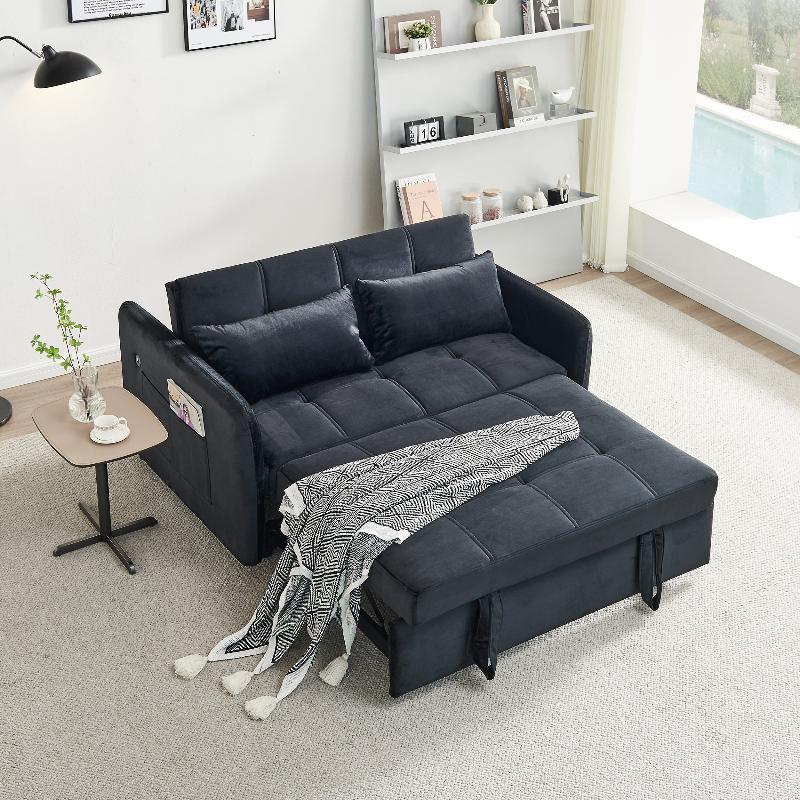 Twins Pull Out Sofa Bed Black Velvet - LuxNovaHub 