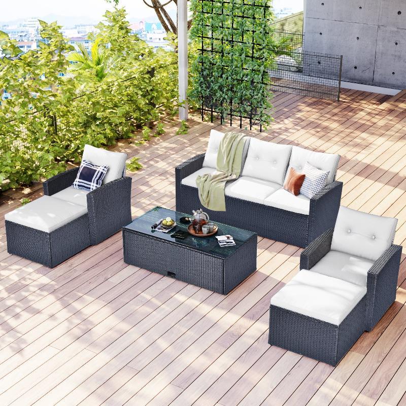 6-piece All-Weather Wicker PE rattan Patio - LuxNovaHub 