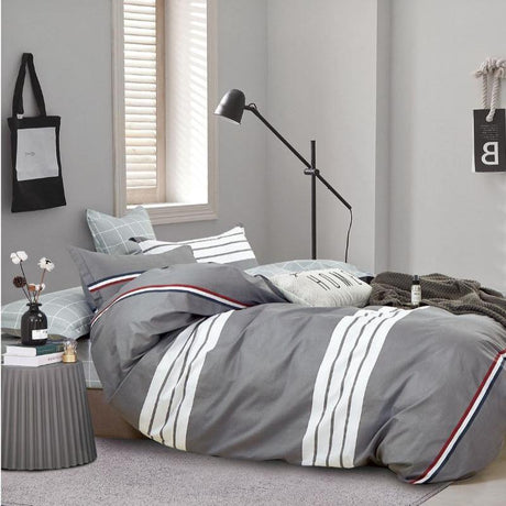 Kevin Gray/White Striped 100% Cotton Comforter Set - LuxNovaHub 