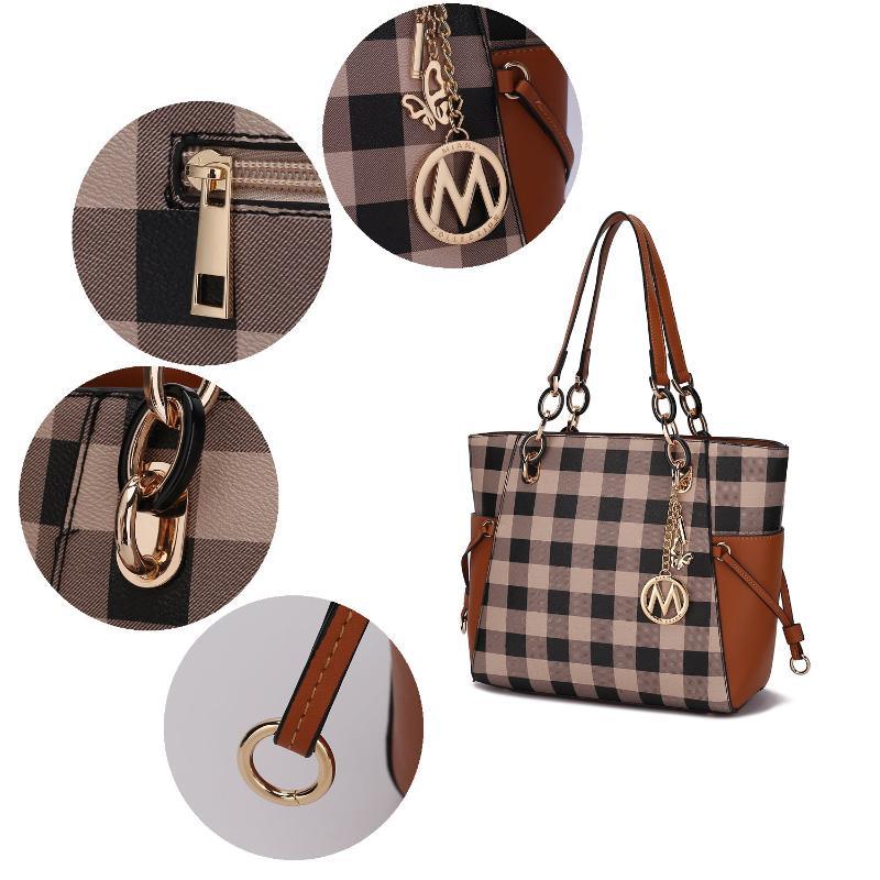 Yale Checkered Tote Bag with Wallet - LuxNovaHub 