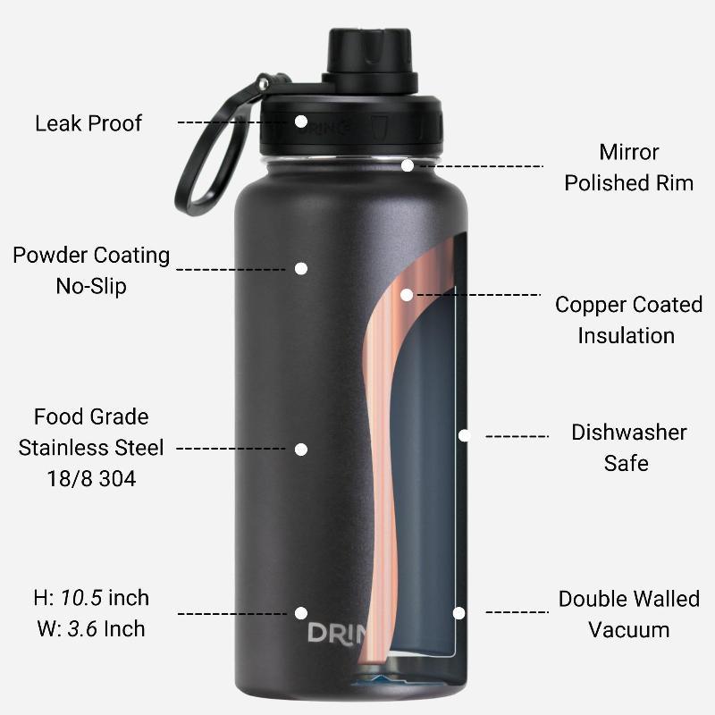 DRINCO® 32oz Stainless Steel Water Bottle - Black - LuxNovaHub 