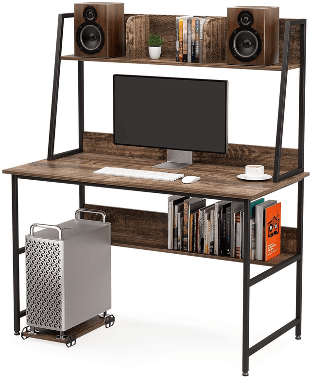 47 Inch Computer Desk with Shelves Sturdy Writing Desk - LuxNovaHub 