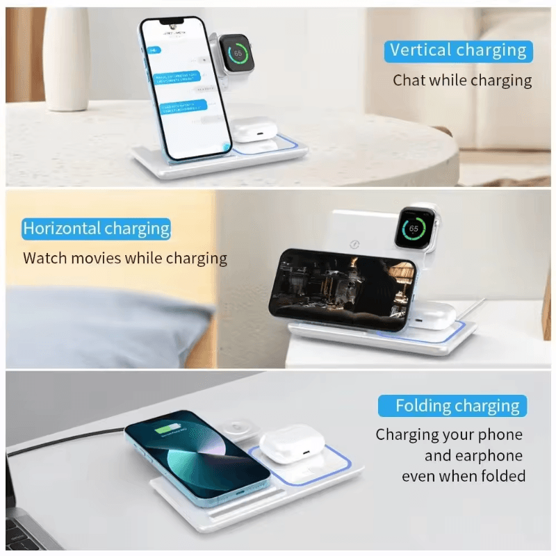 Foldable 3 In 1 Fast 15w QI Wireless Charging - LuxNovaHub 