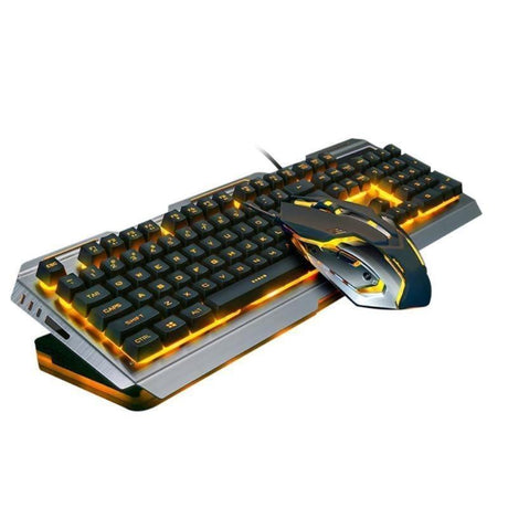 Gold Metal Frame Gaming Keyboard and Mouse set - LuxNovaHub 