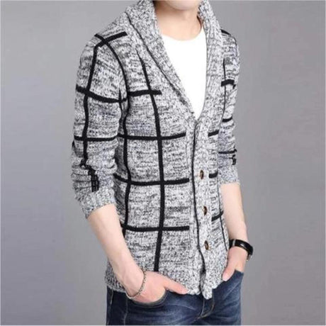 Mens Shawl Collar Gray Cardigan - LuxNovaHub 