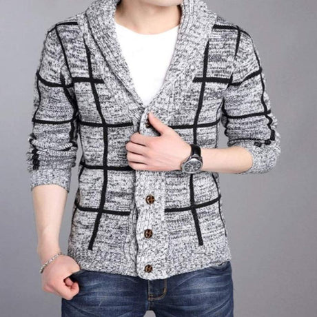 Mens Shawl Collar Gray Cardigan - LuxNovaHub 