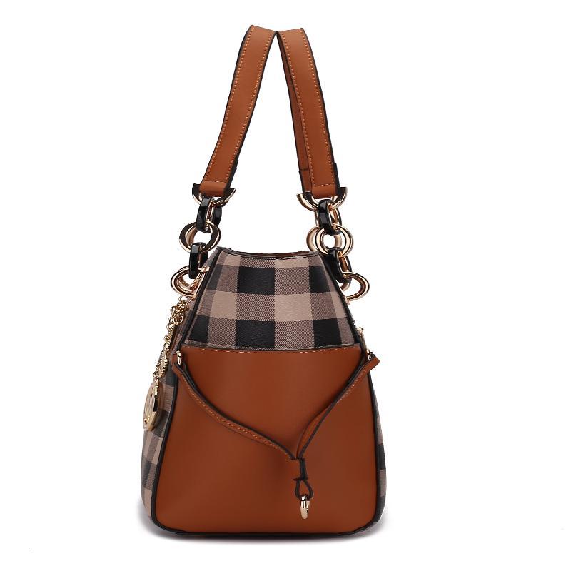 Yale Checkered Tote Bag with Wallet - LuxNovaHub 