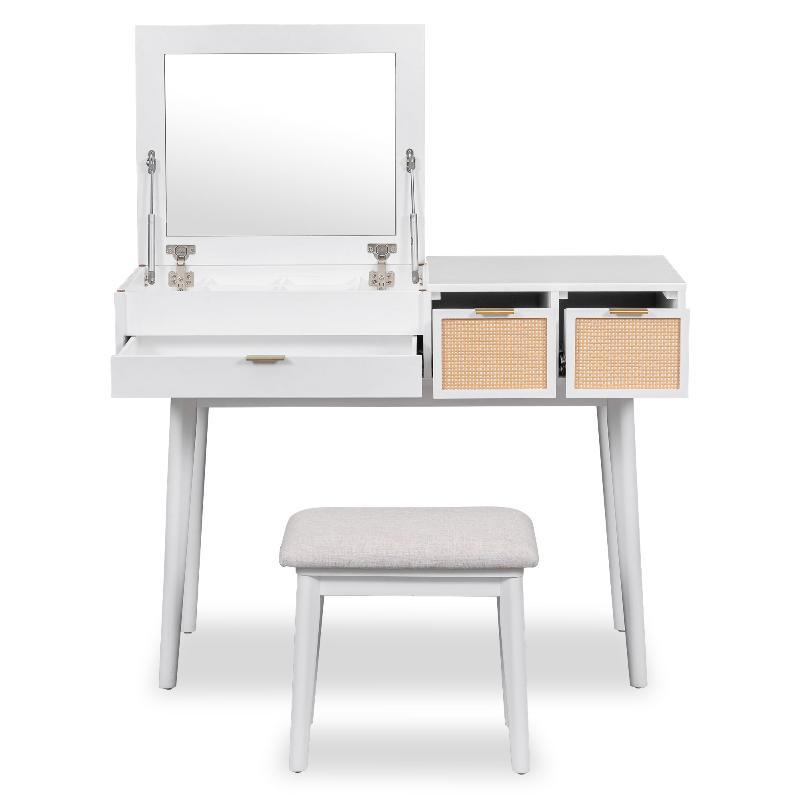 Wood Makeup Vanity Set with Flip-top - LuxNovaHub 