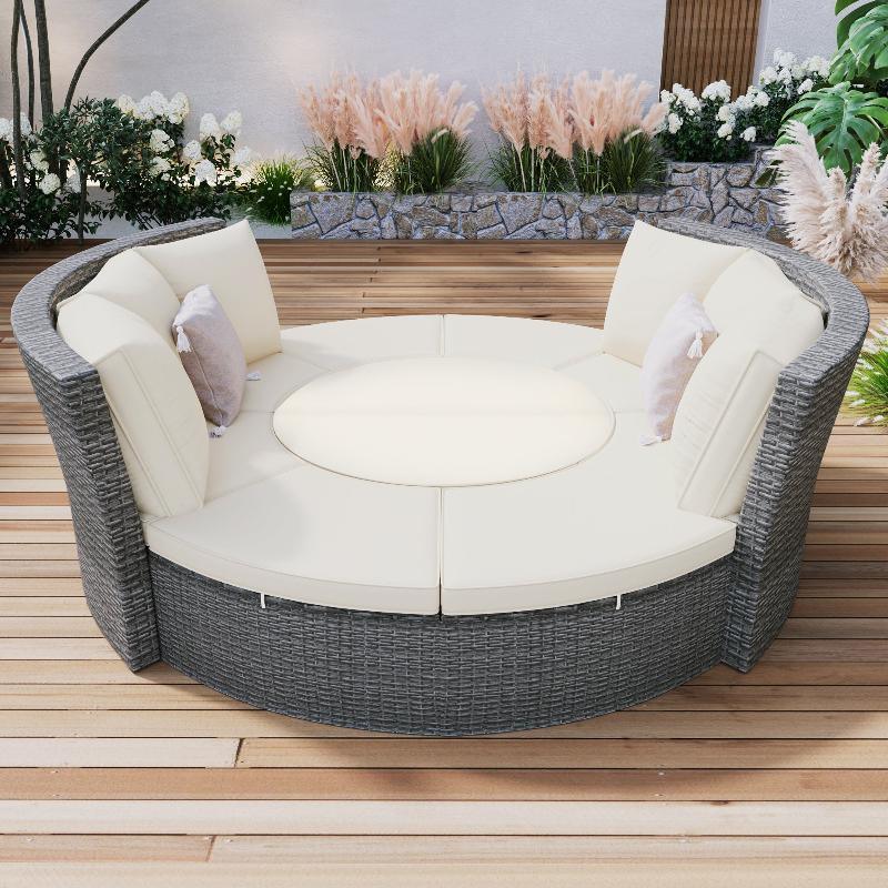 Patio 5-Piece Round Rattan Sectional Sofa Set - LuxNovaHub 