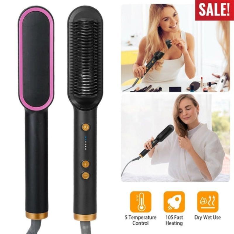 2-in-1 Electric Hair Straightener Brush Hot Comb - LuxNovaHub 