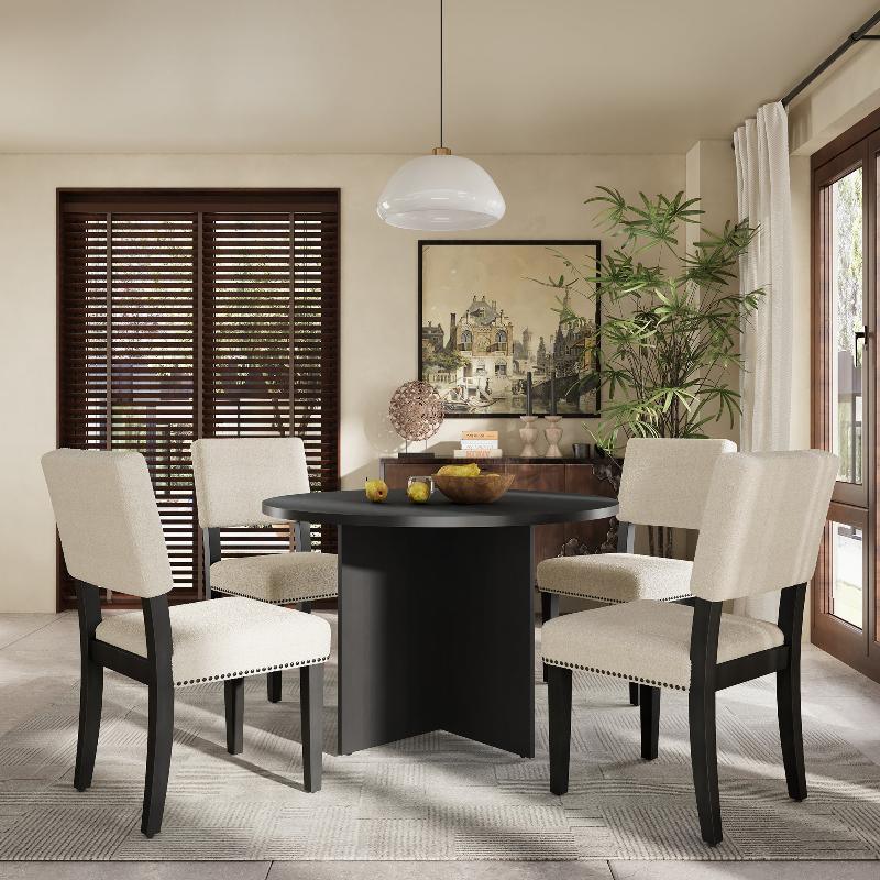 5-Piece Round Dining Table Set Pedestal Kitche - LuxNovaHub 