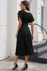 Flutter Sleeve Surplice Midi Dress - LuxNovaHub 