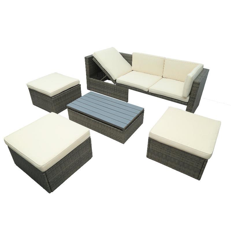 5-Piece Patio Wicker Sofa with Adustable - LuxNovaHub 