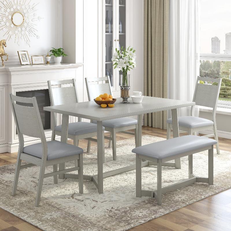 6-Piece Wood Dining Table Set - LuxNovaHub 