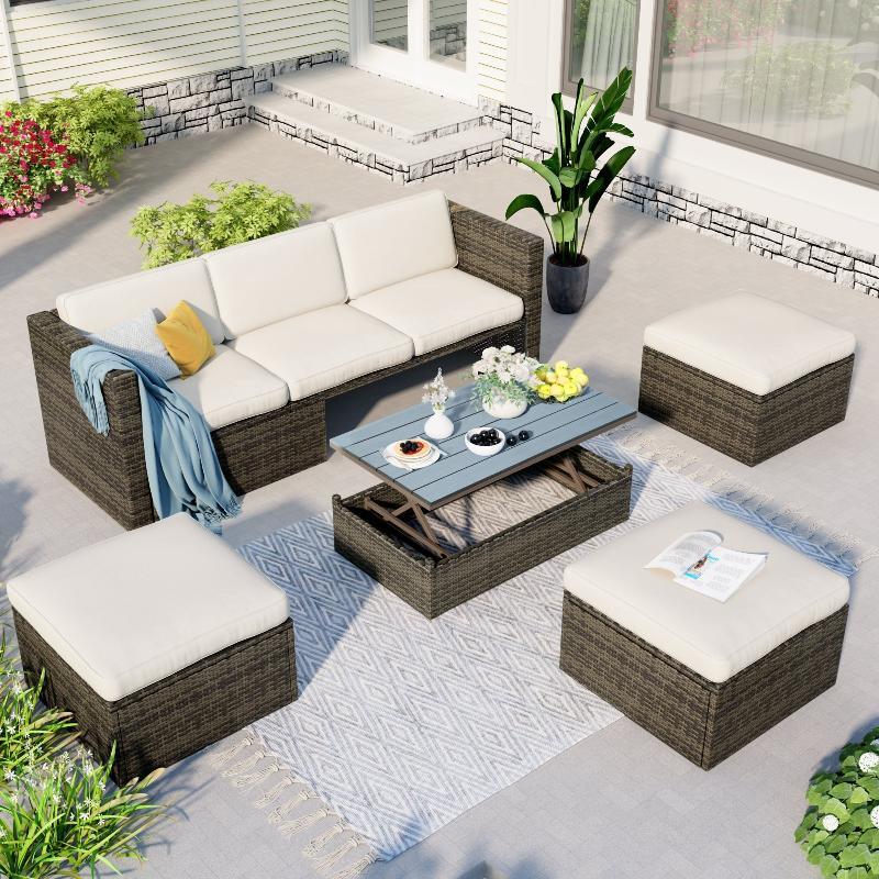 5-Piece Patio Wicker Sofa with Adustable - LuxNovaHub 