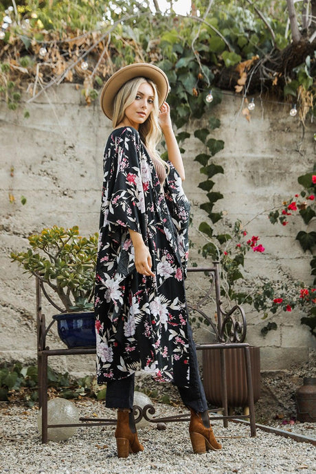 Floral Butterfly Sleeve Kimono - LuxNovaHub 