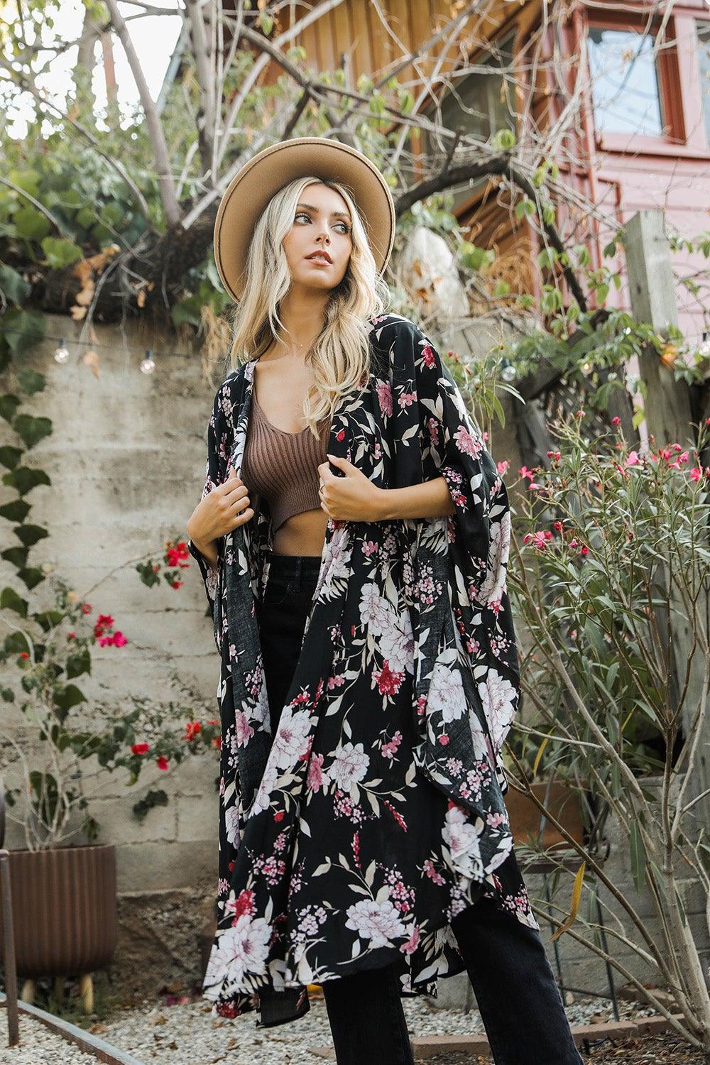 Floral Butterfly Sleeve Kimono - LuxNovaHub 