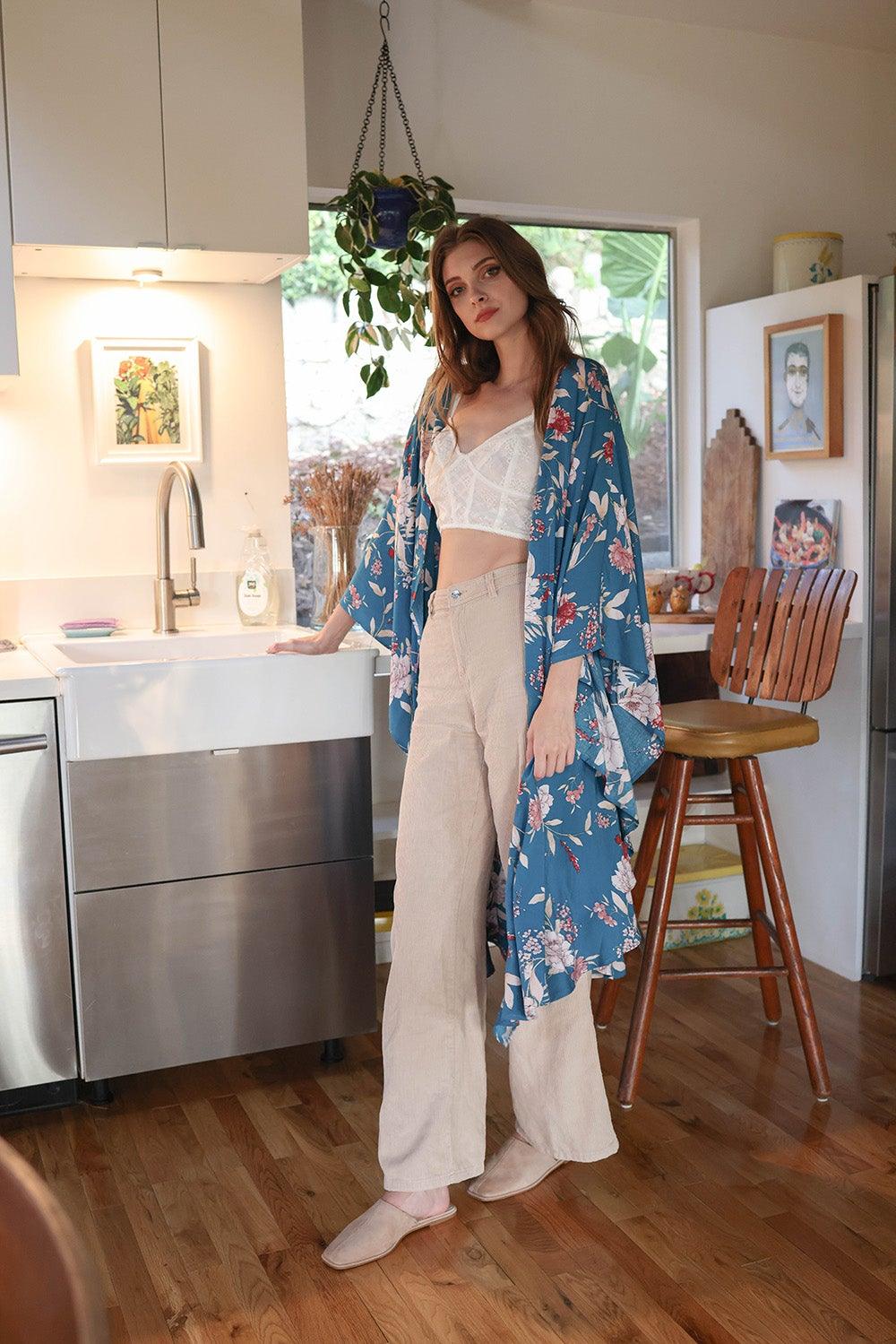 Floral Butterfly Sleeve Kimono - LuxNovaHub 