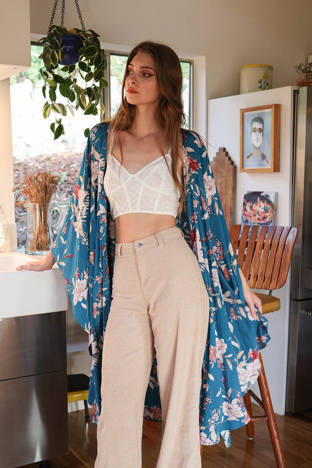 Floral Butterfly Sleeve Kimono - LuxNovaHub 