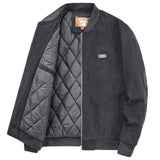 Mens Round Collar Winter Zipped Up Elbow Patch Jacket - LuxNovaHub 