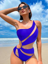 Solid Color Hollow Mesh Swimsuit - LuxNovaHub 