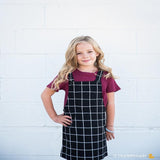 Little Girls Grid Overall Dress with Front Pocket - LuxNovaHub 