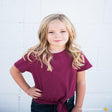 Girls Ribbed Tie Bottom Tee - Pink and Burgundy - LuxNovaHub 