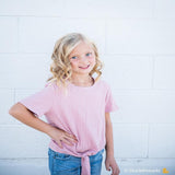 Girls Ribbed Tie Bottom Tee - Pink and Burgundy - LuxNovaHub 