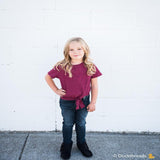 Girls Ribbed Tie Bottom Tee - Pink and Burgundy - LuxNovaHub 