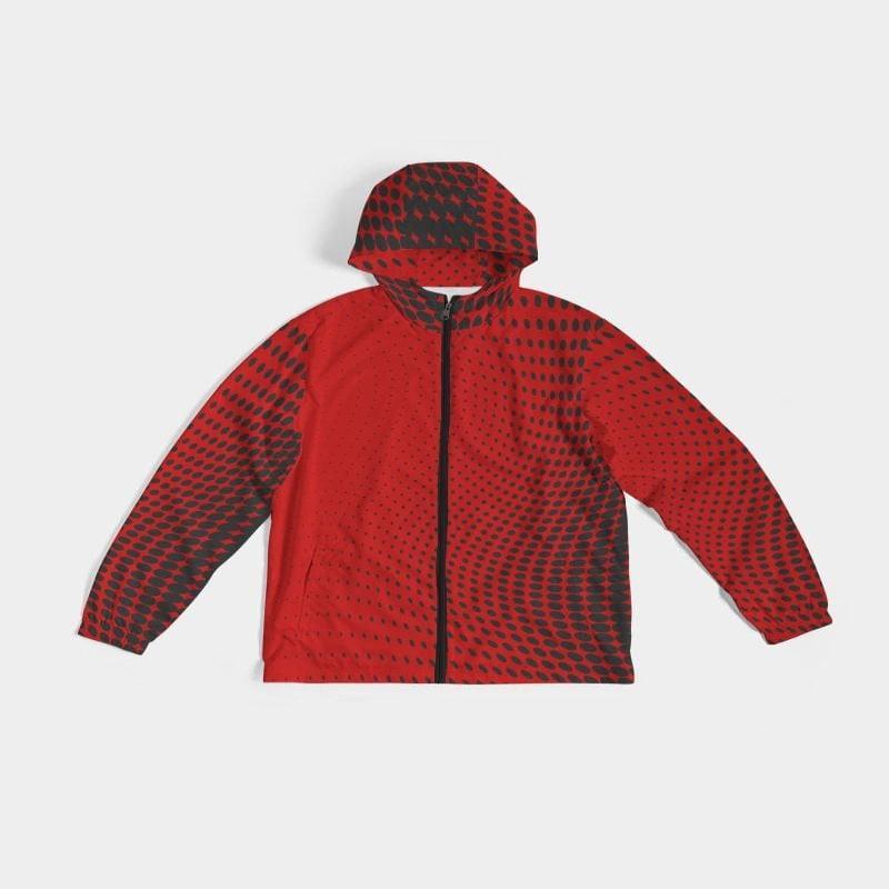 Mens Hooded Windbreaker, Red Polka Dot Water - LuxNovaHub 