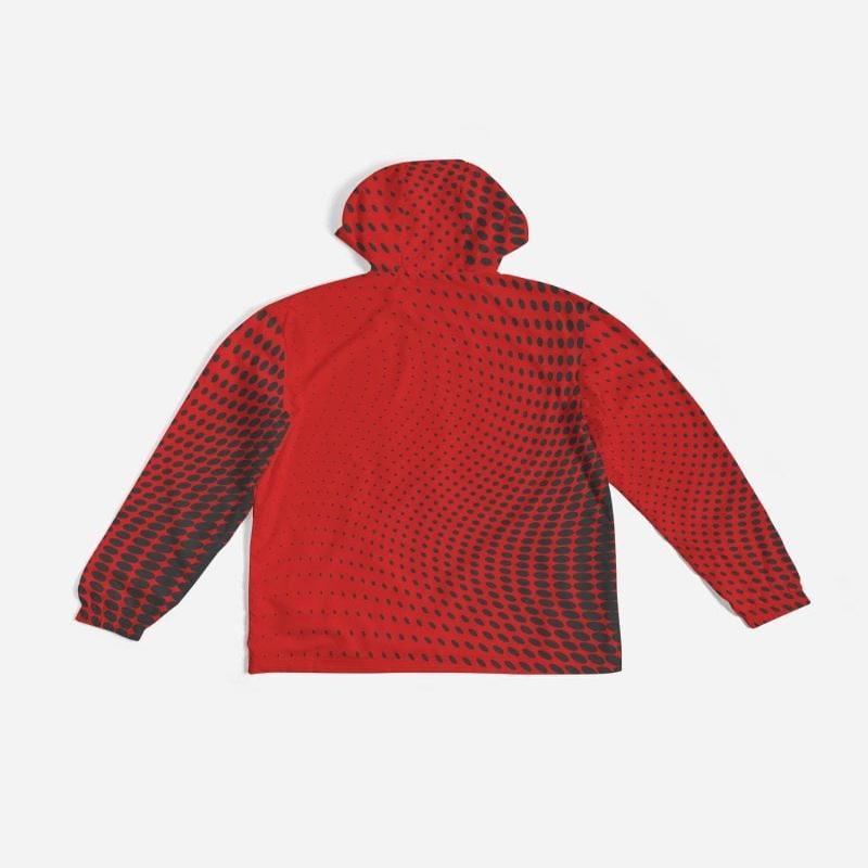 Mens Hooded Windbreaker, Red Polka Dot Water - LuxNovaHub 