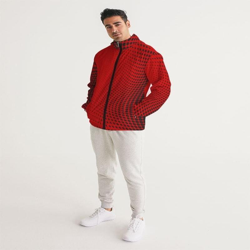 Mens Hooded Windbreaker, Red Polka Dot Water - LuxNovaHub 