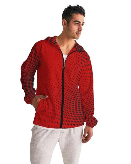 Mens Hooded Windbreaker, Red Polka Dot Water - LuxNovaHub 