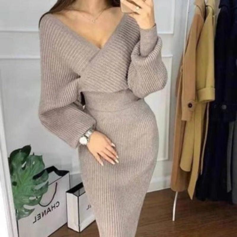 Sleeve Sweater Skirt Two Piece Set - LuxNovaHub 