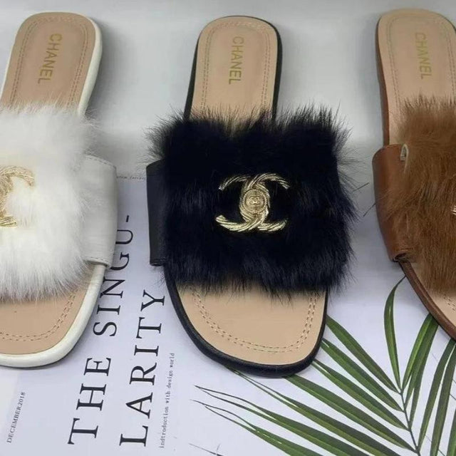 Women's Fashion Design Fur Slide Sandals - LuxNovaHub 