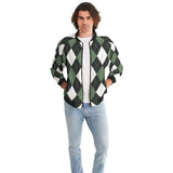 Bomber Jacket For Men, Green And White Tartan Plaid Pattern - LuxNovaHub 