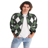 Bomber Jacket For Men, Green And White Tartan Plaid Pattern - LuxNovaHub 