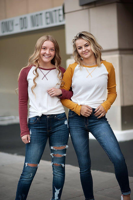 Thermal Baseball Tee in Ivory & Mustard - LuxNovaHub 